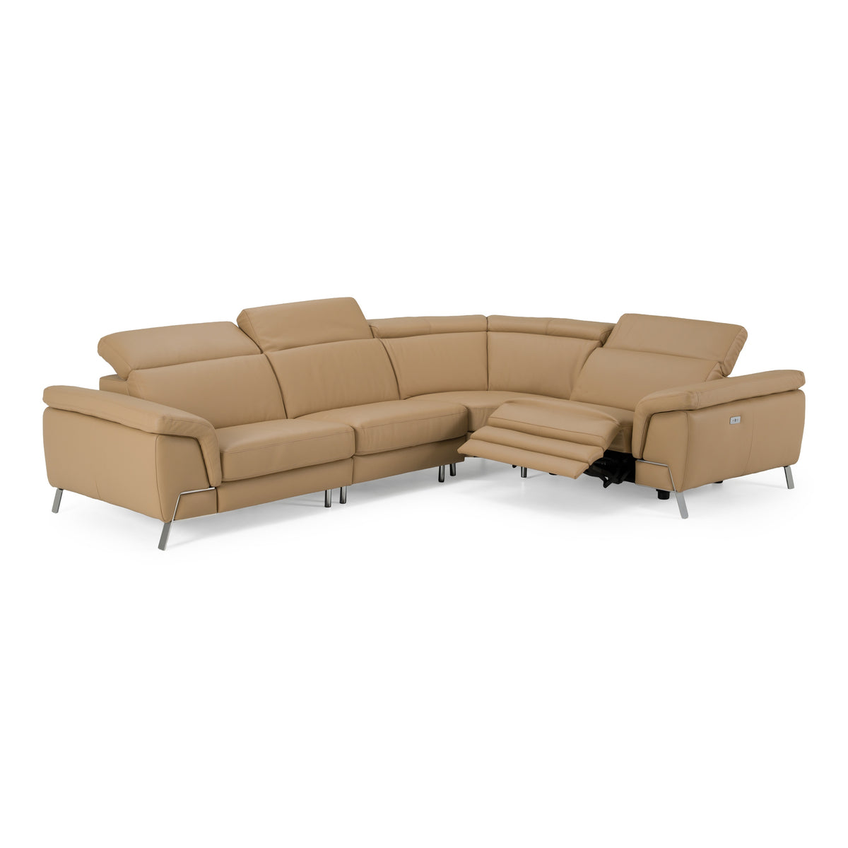 Mini Wonder Italian Modern Deserto Leather Sectional Sofa with Right Facing Recliner