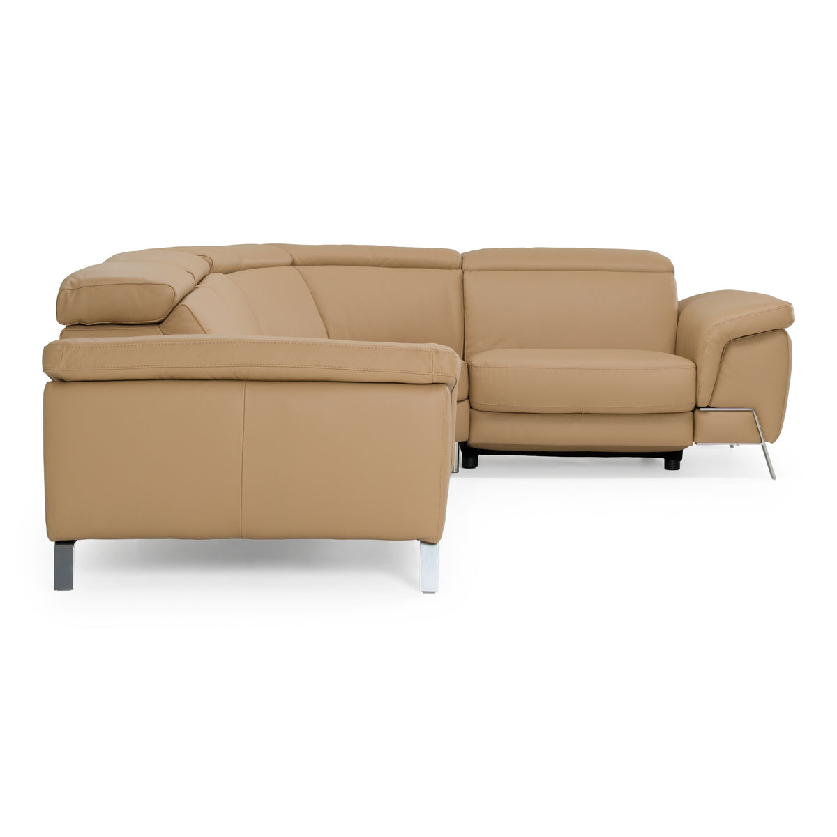 Mini Wonder Italian Modern Deserto Leather Sectional Sofa with Right Facing Recliner