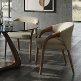 Wynetta Mid-Century Modern Grey Vegan Leather + Walnut Dining Chair