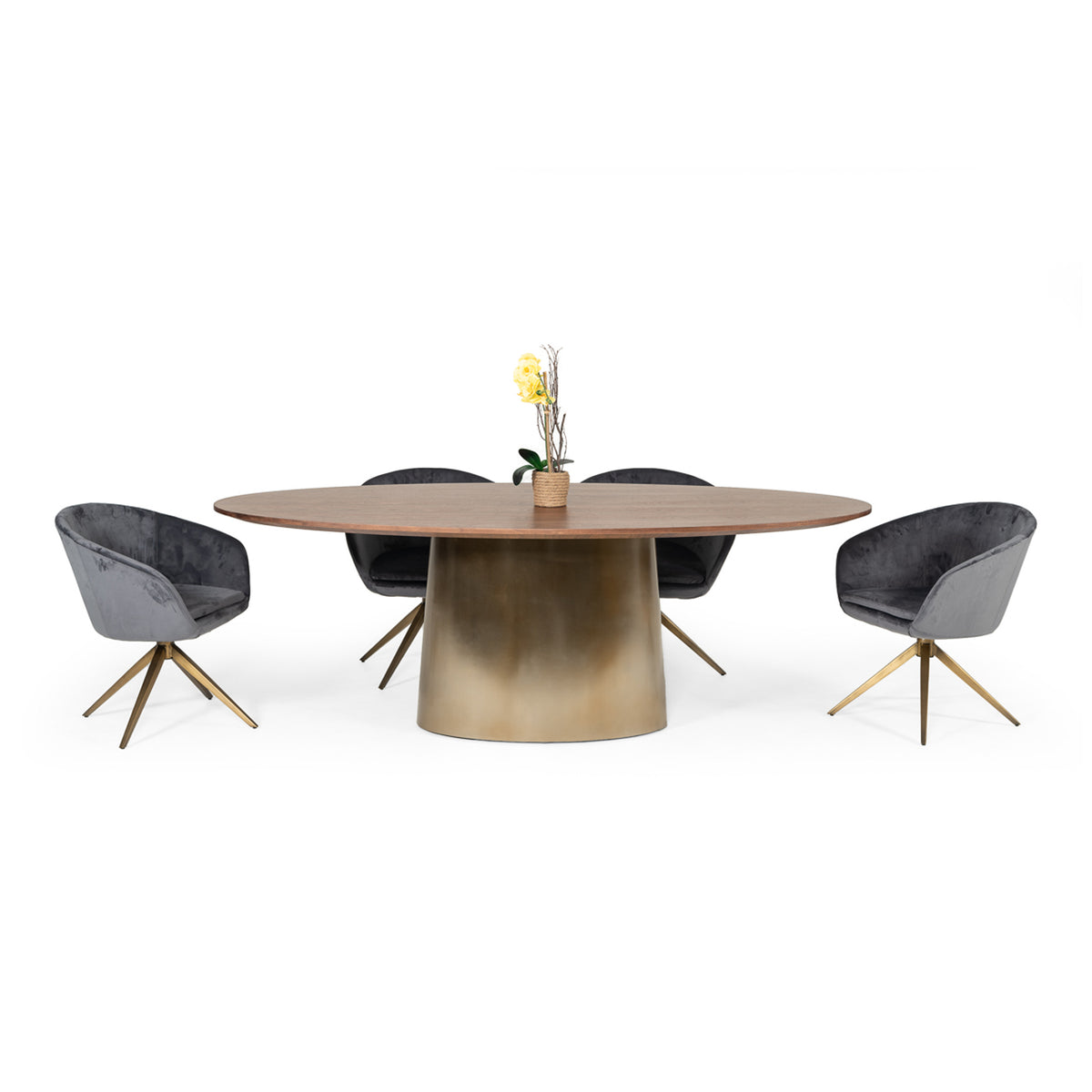 Yara Modern Grey Velvet & Bronze Dining Chair