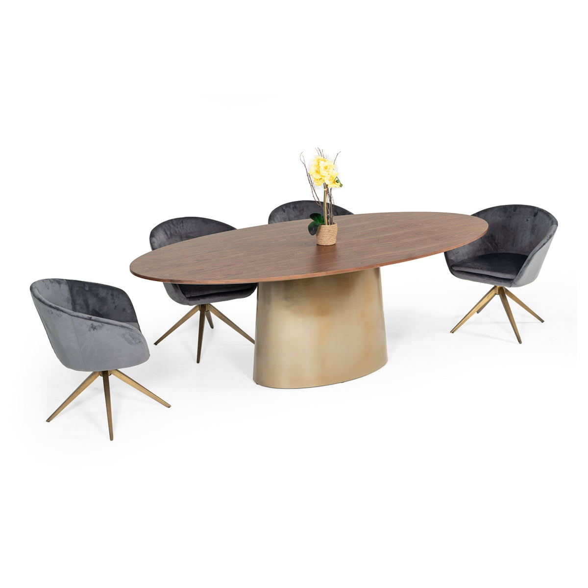 Yara Modern Grey Velvet & Bronze Dining Chair
