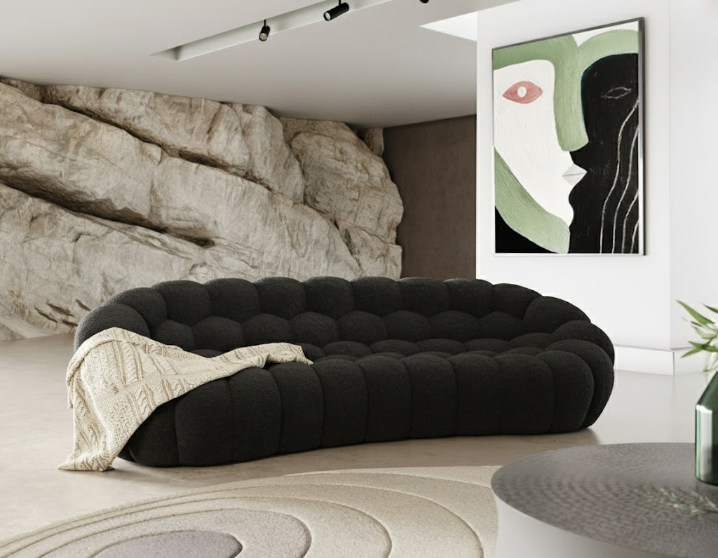 Yolonda Modern Curved Black Fabric Sofa Set