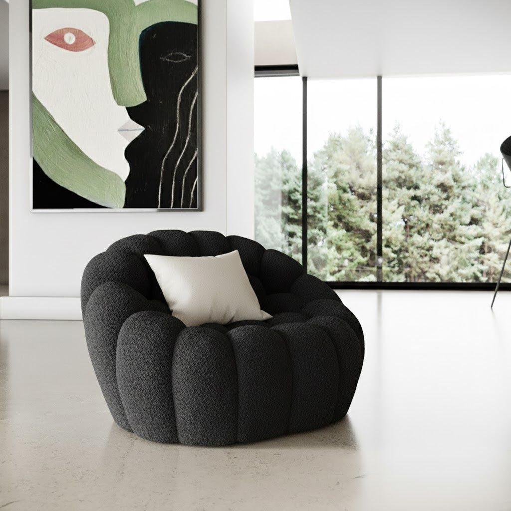 Yolonda Modern Curved Black Fabric Sofa Set