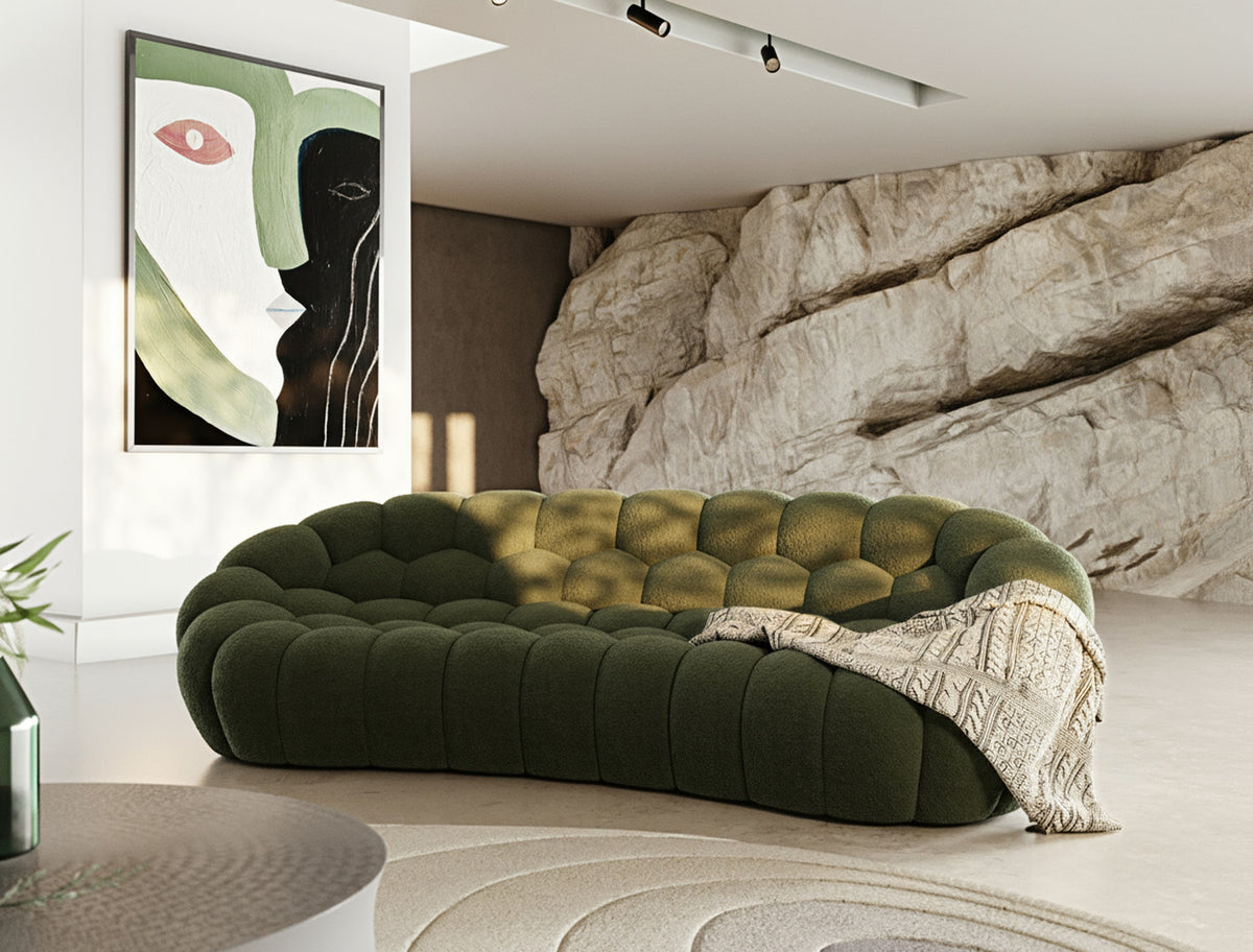 Yolonda Modern Curved Green Fabric Sofa