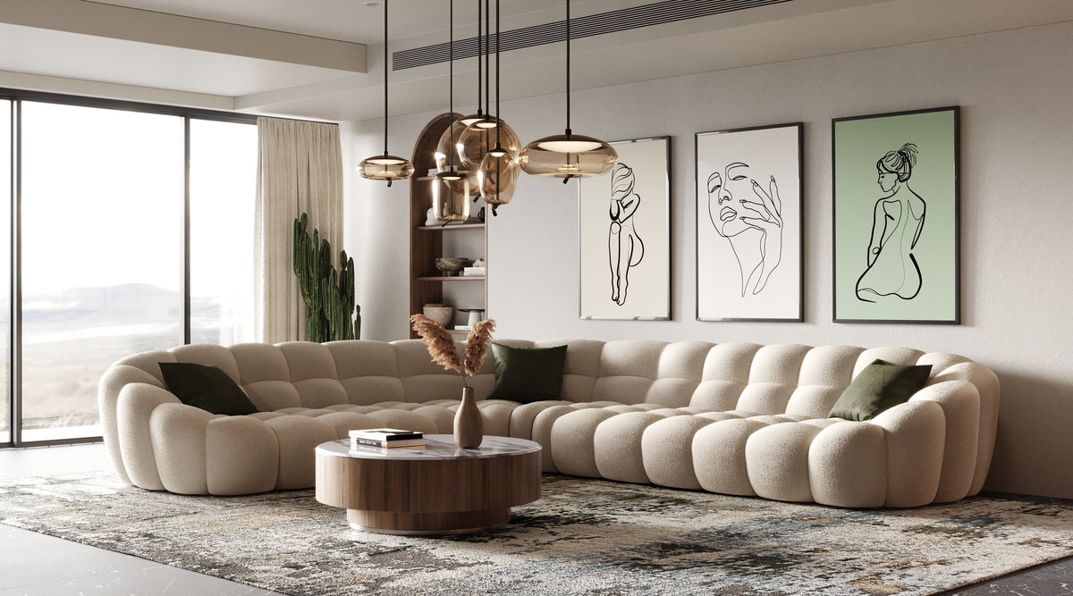 Yolonda Modern Beige Curved Sectional Sofa