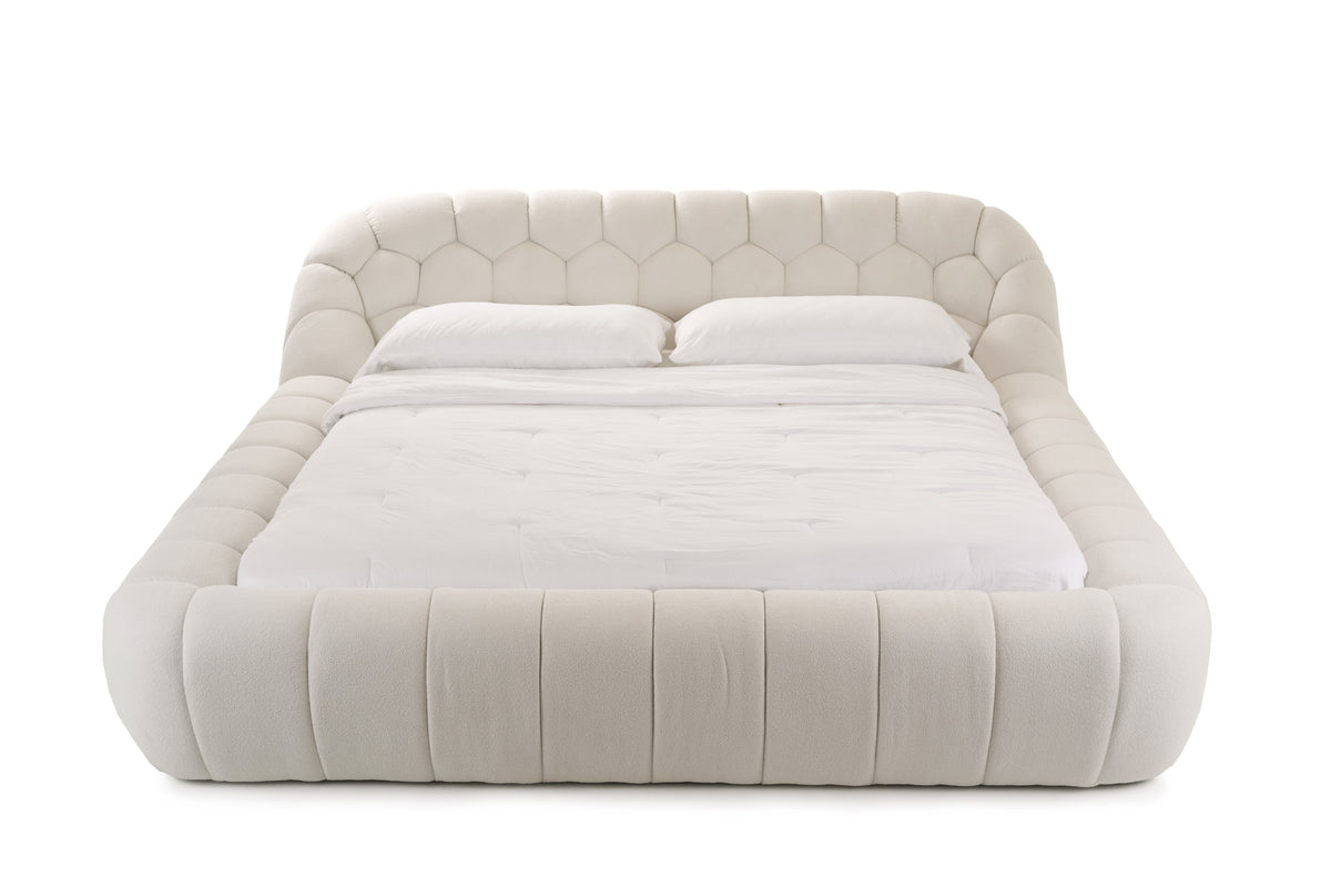 Yolonda Modern Off-White Fabric Bed