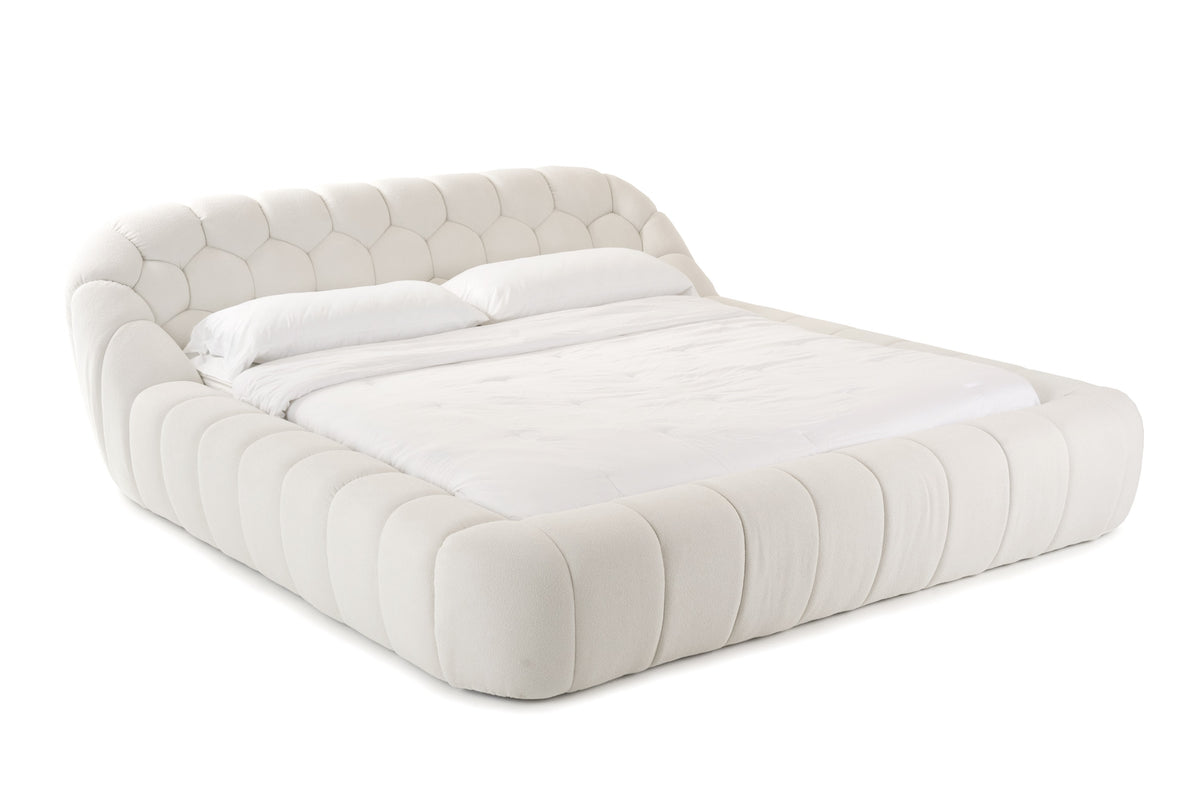 Yolonda Modern Off-White Fabric Bed