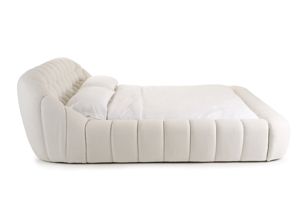 Yolonda Modern Off-White Fabric Bed