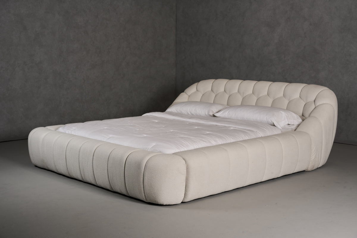 Yolonda Modern Off-White Fabric Bed