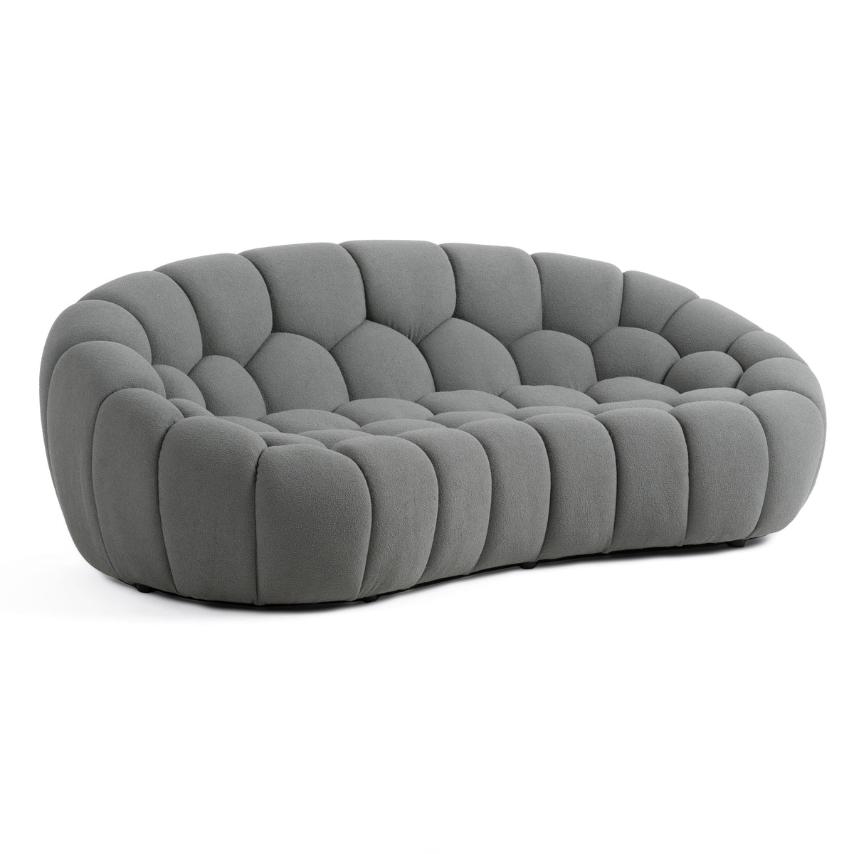 Yolonda Modern Curved Light Grey Fabric Loveseat