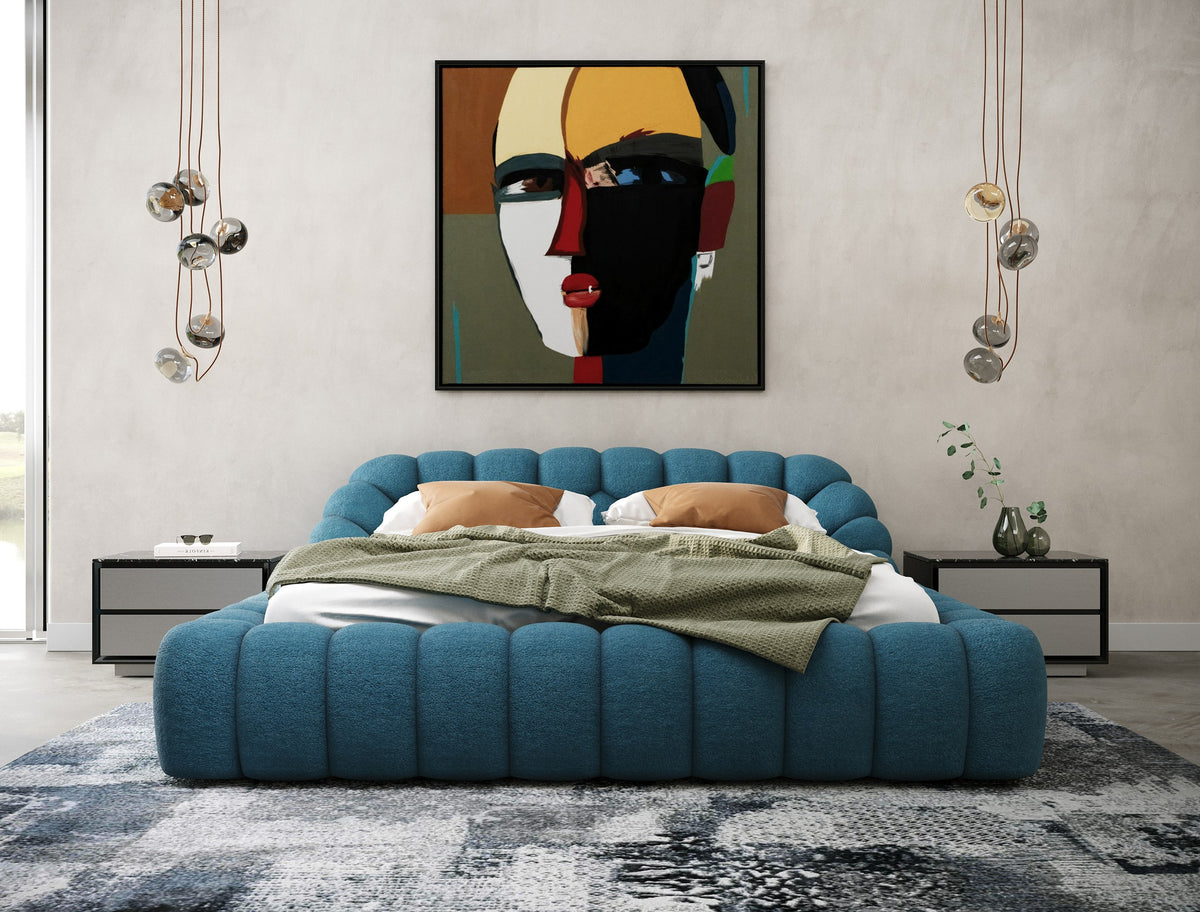 Yolonda Modern Dark Teal Fabric Bed