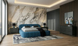 Yolonda + Soria Modern Dark Teal Fabric + Grey Wash 4-Piece Bedroom Set