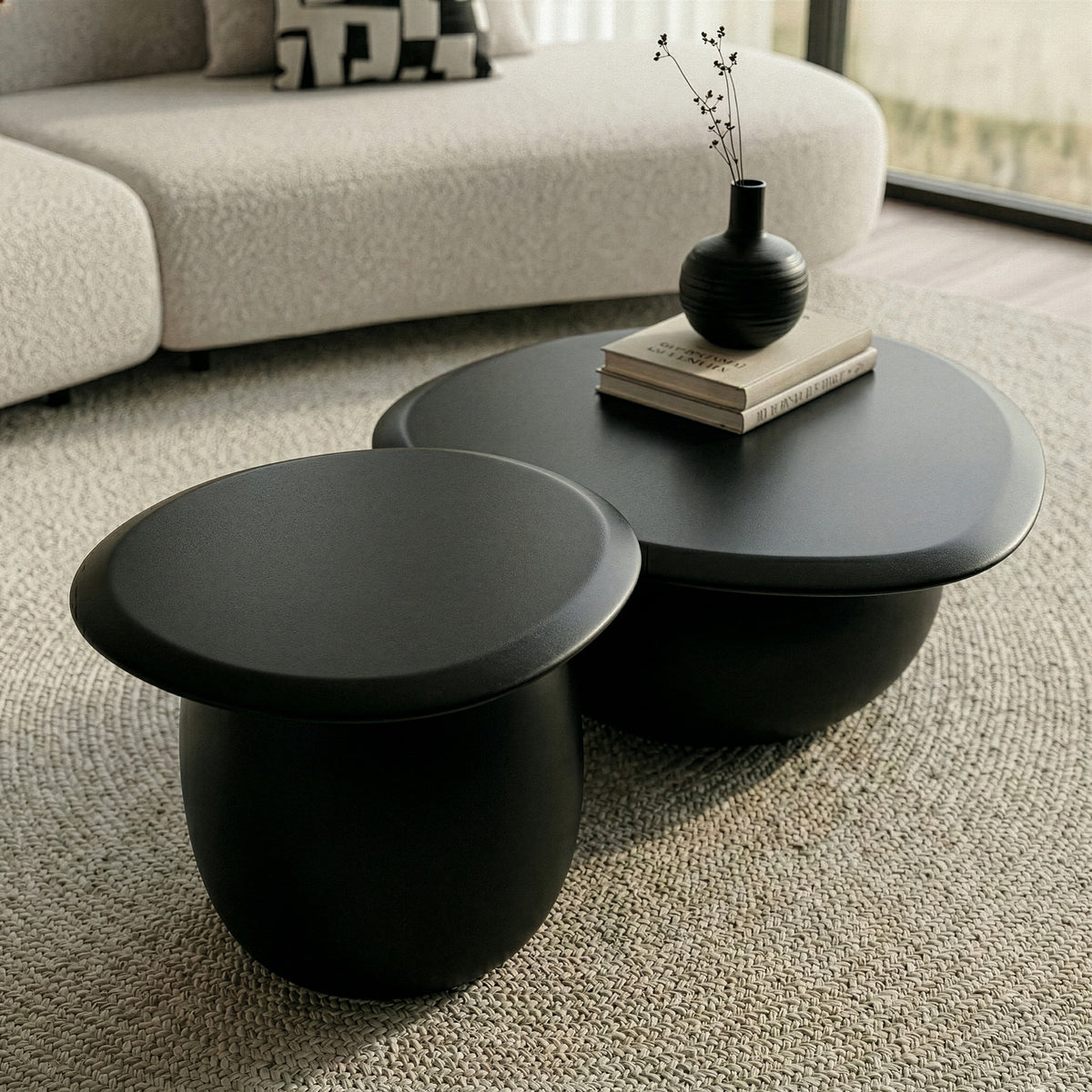 Kalvin Modern Black Concrete Nesting Coffee Table Set
