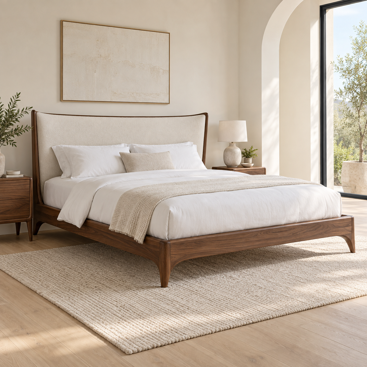 Contemporary beds & bed frames in a clean neutral setting