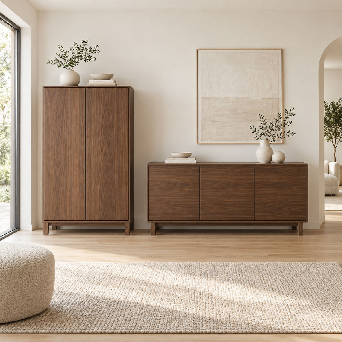 Contemporary cabinets & storage in a clean neutral setting