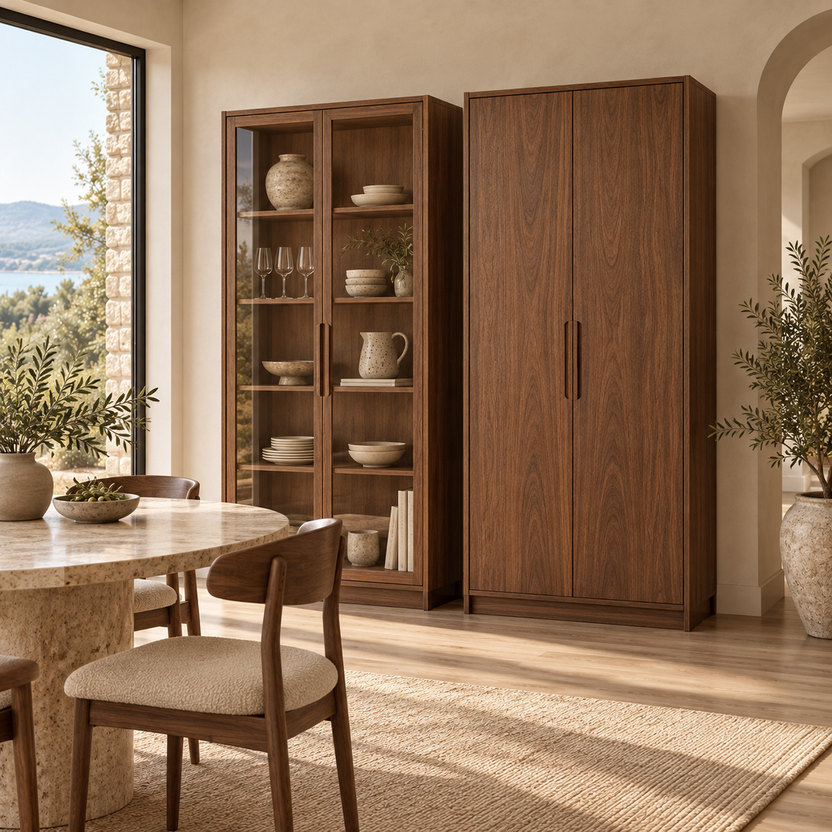 China + Pantry Cabinets — contemporary furniture in a warm neutral setting
