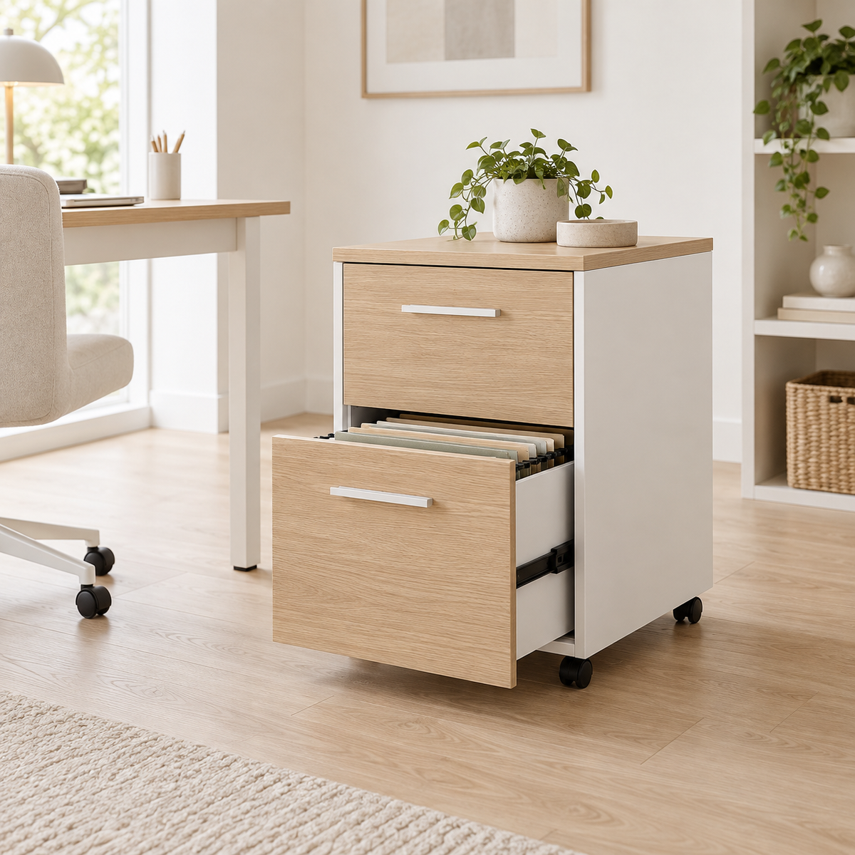 Contemporary file cabinets in a clean neutral setting