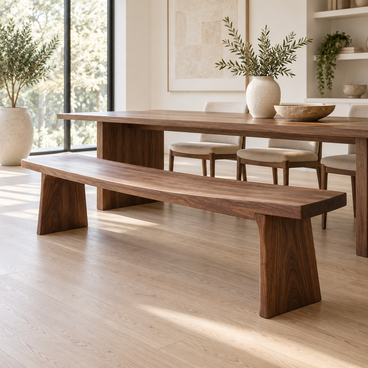 Contemporary kitchen & dining benches in a clean neutral setting