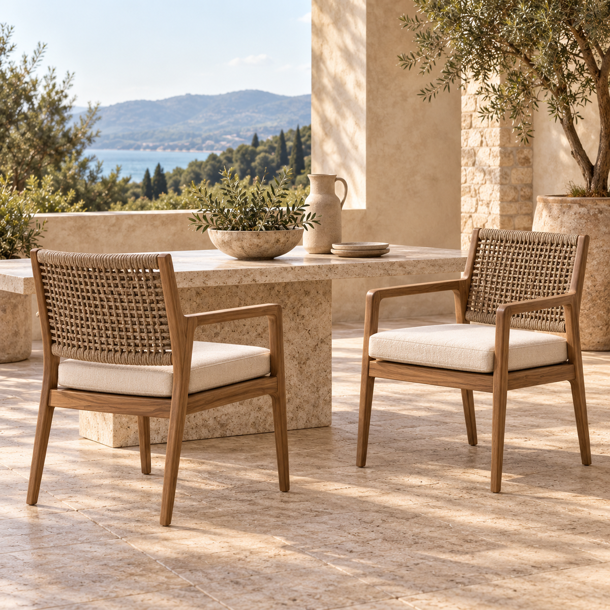Outdoor Dining Chairs — contemporary furniture in a warm neutral setting