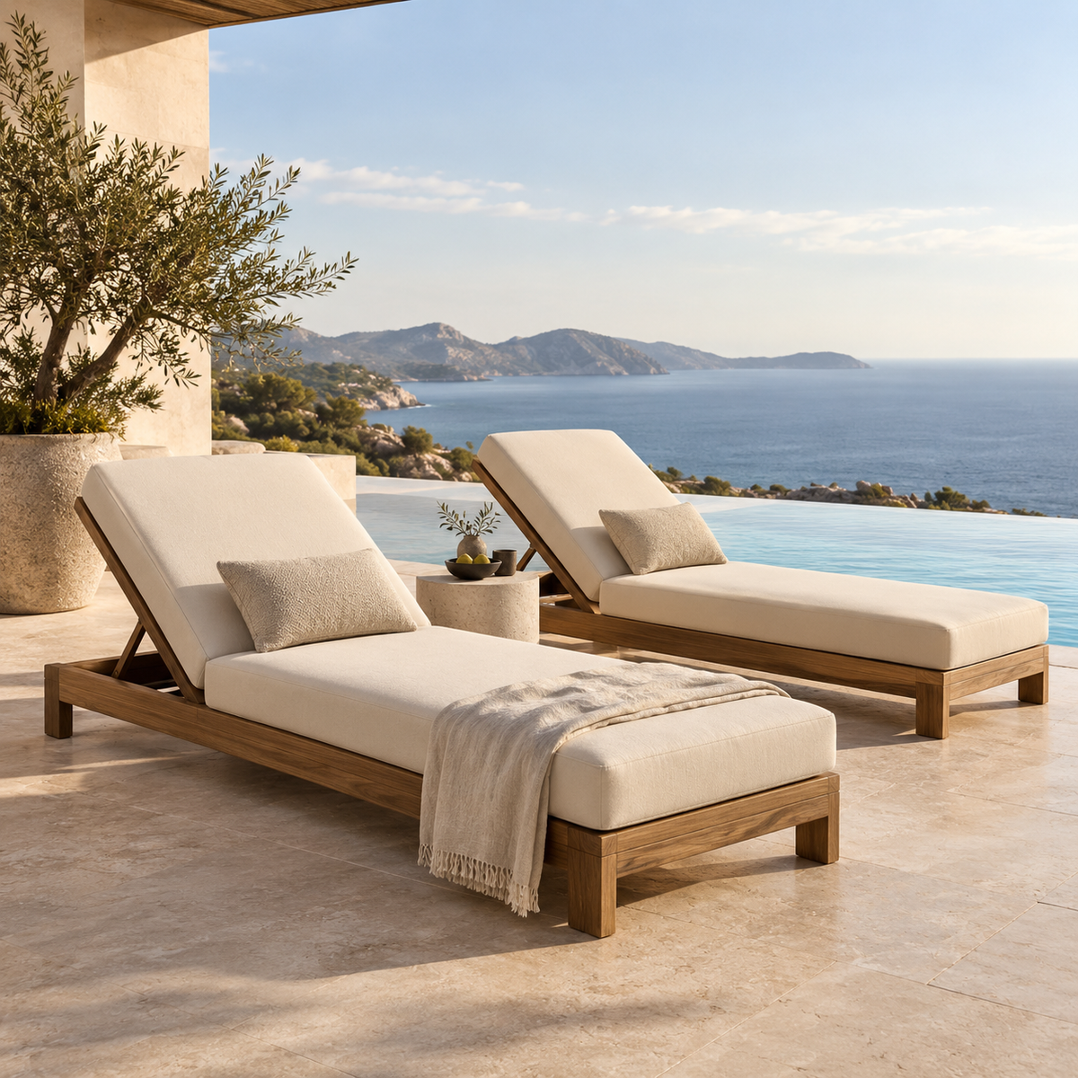 Outdoor sunloungers collection at Miel Casa