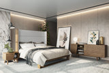 Heloise Contemporary Grey Fabric & Walnut Trim Bed