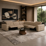 Carney Modern Beige Leather Sectional Sofa + 3 Recliners