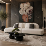 Falcone Contemporary Off-White + Grey Bonded Leather Curved Sectional Sofa