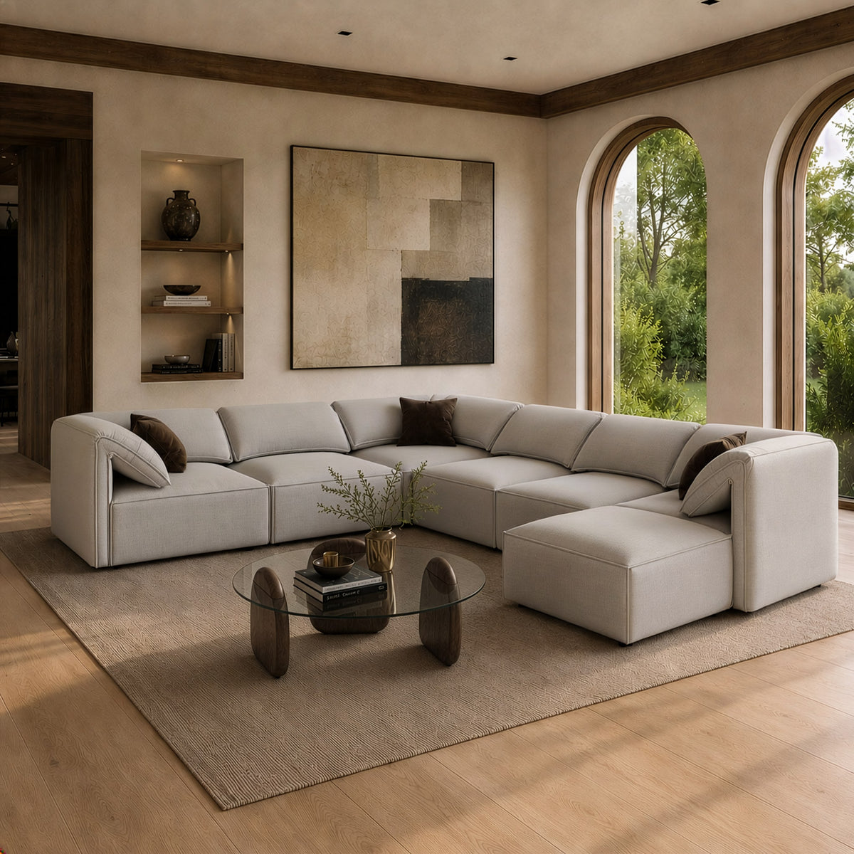 Gene Modern Light Grey Fabric Modular Sectional Sofa-7-Piece Sectional