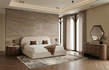 Hortman + Chelton Modern Beige Velvet + Walnut 4-Piece Bedroom Set