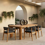 Kamari Outdoor Teak & Grey Olefin Fabric Dining Table Set
