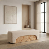 Mayfair Contemporary Beige Fabric + Burl Bench Ottoman