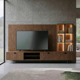 Raskin Contemporary Walnut Entertainment Center with LED Lighting