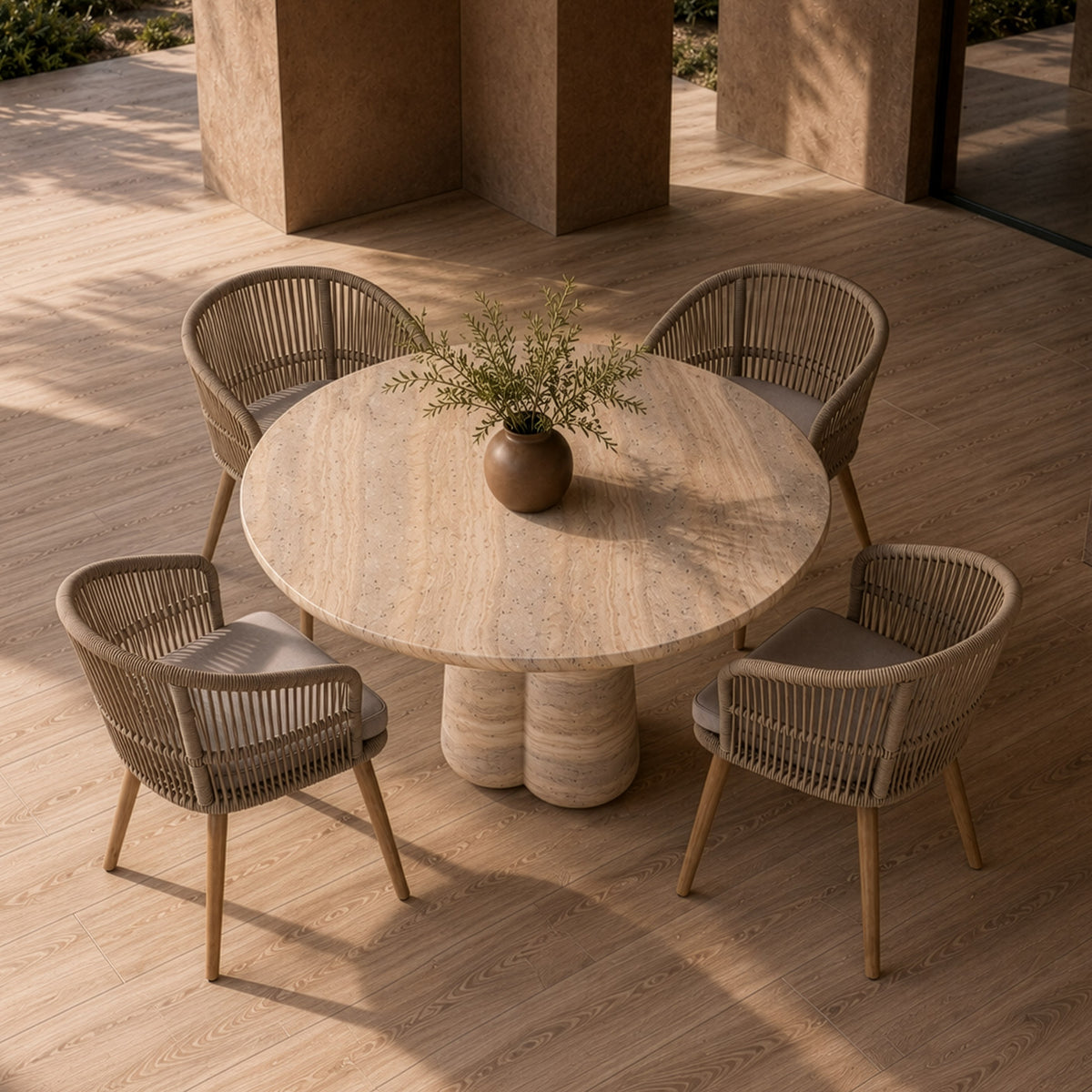 Aragats Modern Faux Travertine Concrete Round Dining Table