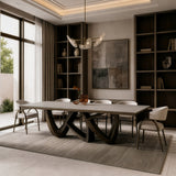 Dollemore Modern Faux Travertine Ceramic + Antique Brass Dining Table