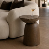 Lenin Modern Faux Marble + Wood Texture Concrete End Table