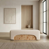 Mayfair Contemporary Beige Fabric + Burl Bench Ottoman