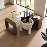 Roma Modern Glass + Walnut Reversible Desk