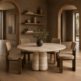 Aragats Modern Faux Travertine Concrete Round Dining Table