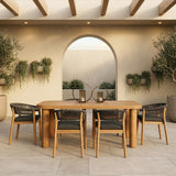 Kamari Outdoor Teak & Grey Olefin Fabric Dining Table Set