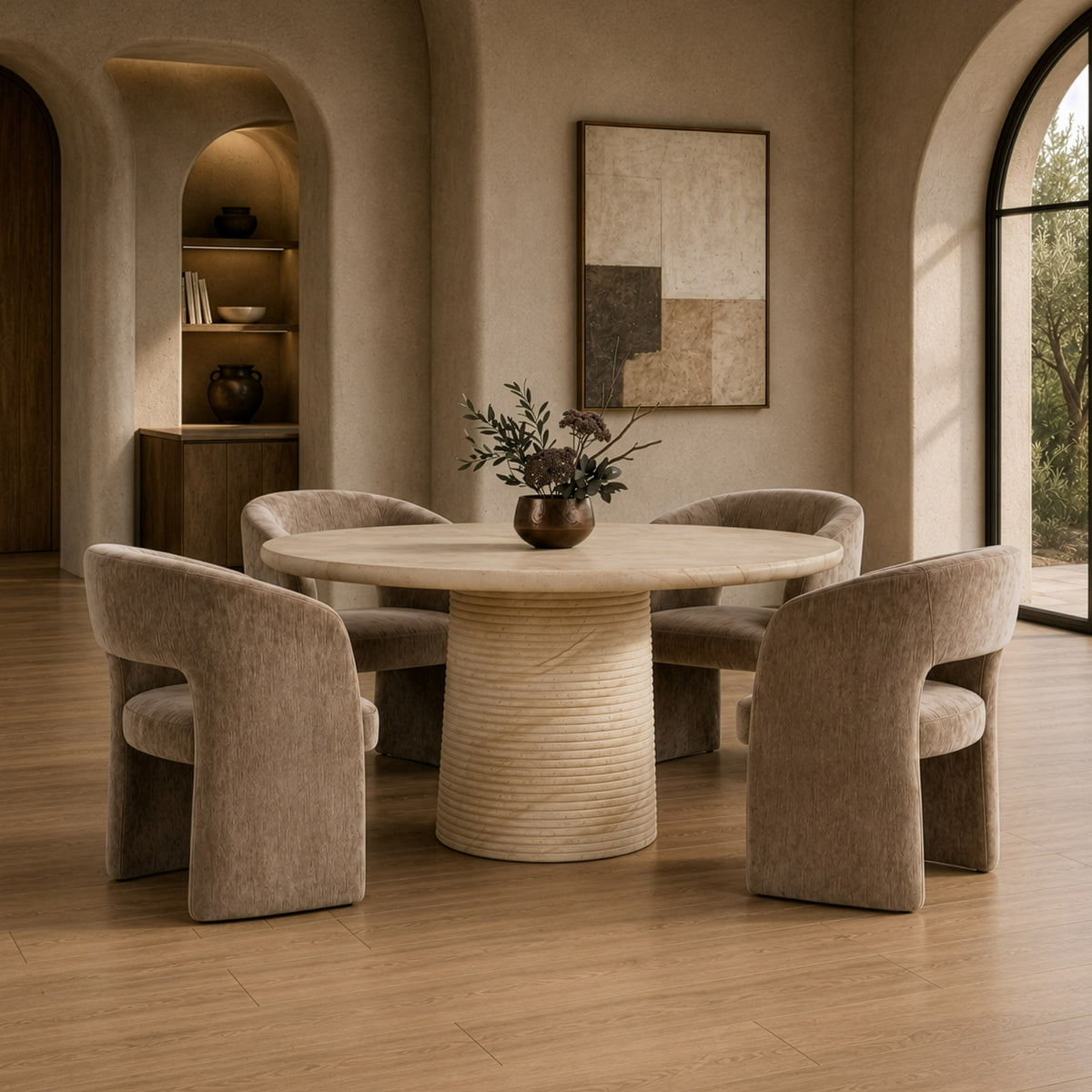 Sinai Modern Faux Travertine Concrete Round Dining Table
