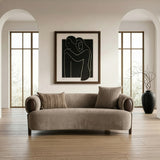 Arnaud Modern Tan Fabric + Brown Oak Loveseat Sofa