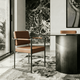 Atlan Modern Camel Vegan Leather + Dark Gold Dining Chair