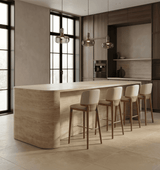 Calvary Mid-Century Modern Beige Vegan Leather + Walnut Counter Chair