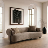 Arnaud Modern Tan Fabric + Brown Oak Loveseat Sofa
