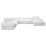 Pella Modern White Italian Leather U Shaped Sectional Sofa