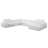 Pella Modern White Italian Leather U Shaped Sectional Sofa