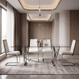 Adelaide Modern Stainless Steel & Glass Dining Table