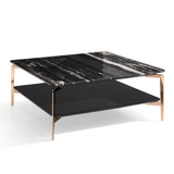 Dorian Modern Black Marble & Ebony Square Coffee Table
