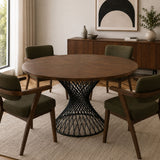 Theresa Modern Round Walnut & Black Table