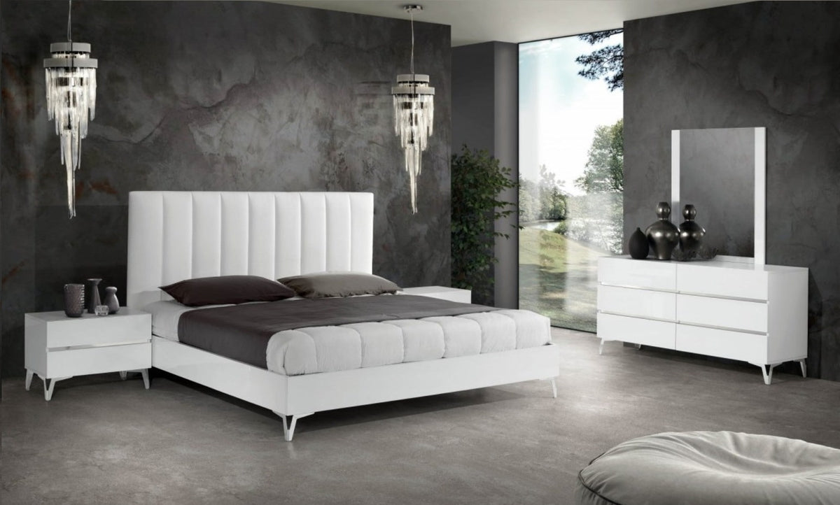 Queen Angela Italian Modern White Eco Leather 4-Piece Bedroom Set